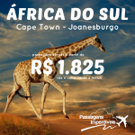 Promoção de passagens para <b>JOANESBURGO ou CAPE TOWN</b>! Viaje para a <b>África do Sul</b> pagando a partir de R$ 1.825, ida e volta! Saídas de várias cidades!