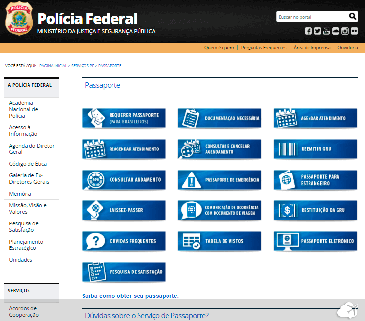 site da policia federal para tirar passaporte