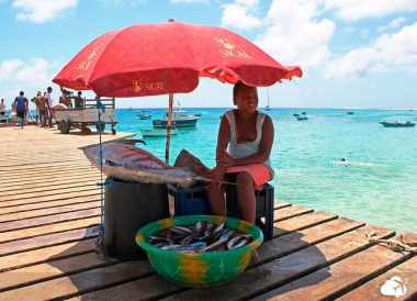 venda de peixe em Santa Maria, na Ilha do Sal