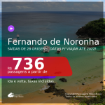 Passagens para <b>FERNANDO DE NORONHA</b>! A partir de R$ 736, ida e volta, c/ taxas! Datas até 2022!
