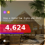 <b>PASSAGEM + HOTEL 5 ESTRELAS com CAFÉ DA MANHÃ</b> em <b>Cairo, no EGITO</b>, inclusive, de hotéis com vista para as PIRÂMIDES ou para o RIO NILO! A partir de R$ 4.624, por pessoa, quarto duplo, c/ taxas! Datas até 2022! Em até 10x SEM JUROS!