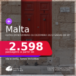 Passagens para <strong>MALTA</strong>, com datas para viajar em Novembro ou Dezembro 2021! A partir de R$ 2.598, ida e volta, c/ taxas!